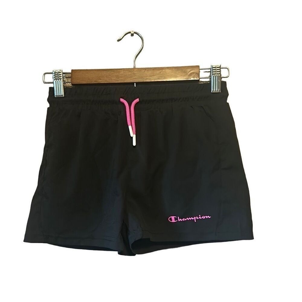 Champion Athletic Shorts Girls‎ 10/12 Black Excellent Pink Logo Drawstring